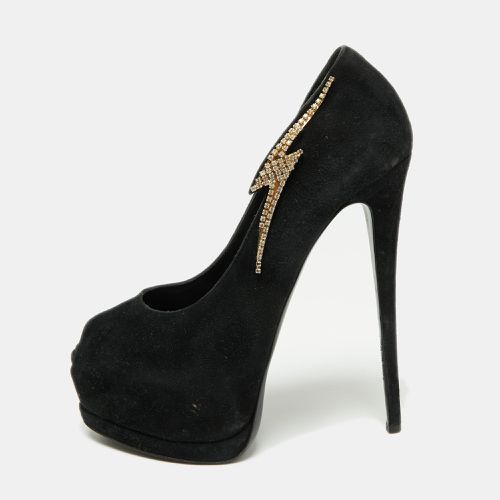 Giuseppe Zanotti Black Suede Crystal Embellished Peep Toe Pumps Size 39 - Giuseppe Zanotti - Modalova