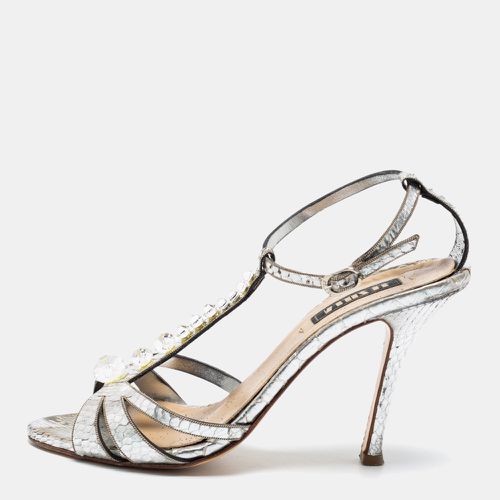 Le Silla Silver Python Embossed Leather T-Strap Platform Sandals Size 37.5 - Le Silla - Modalova