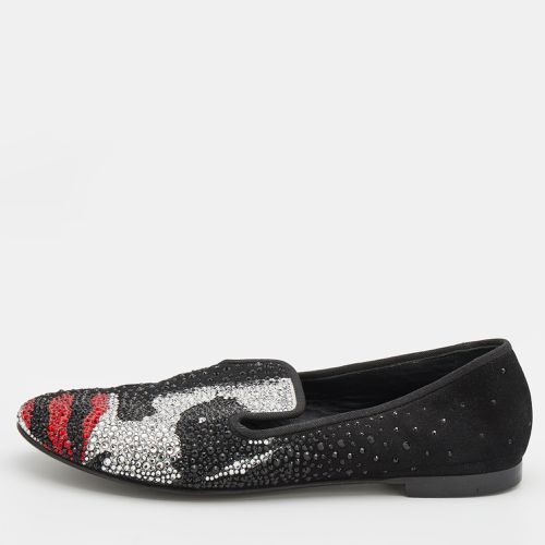 Giuseppe Zanotti Black Suede Crystal Embellished Joker Smoking Slippers Size 37 - Giuseppe Zanotti - Modalova