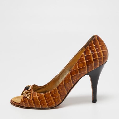 Giuseppe Zanotti Brown Croc Embossed Leather Embellished Open-Toe Pumps Size 39.5 - Giuseppe Zanotti - Modalova