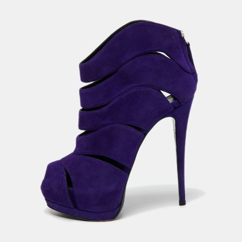 Giuseppe Zanotti Purple Suede Wave Cut Out Peep Toe Platform Booties Size 38 - Giuseppe Zanotti - Modalova