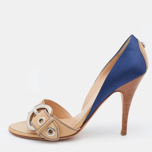 Giuseppe Zanotti Blue/Beige Satin and Leather Buckle Side Sandals Size 37 - Giuseppe Zanotti - Modalova