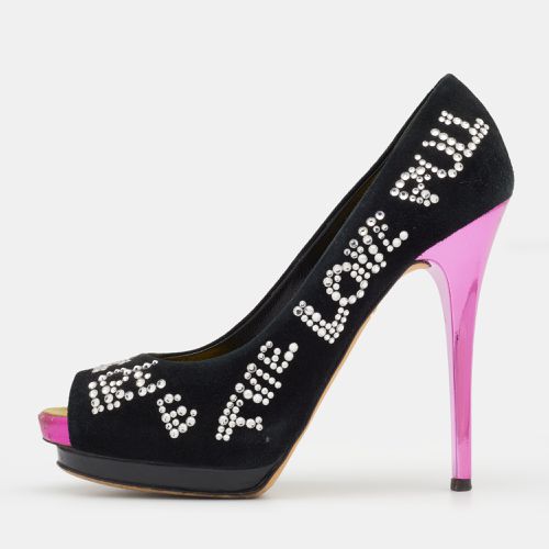 Giuseppe Zanotti Black Suede Crystal Embellished Peep Toe Platform Pumps Size 39.5 - Giuseppe Zanotti - Modalova