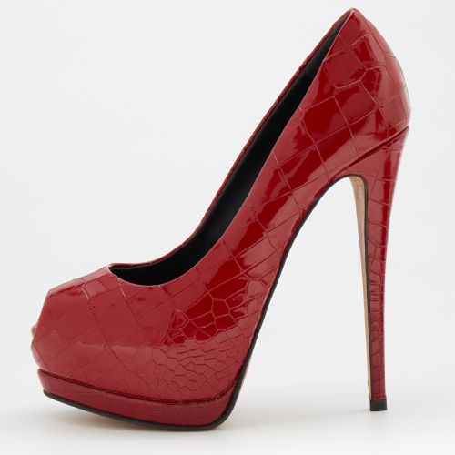 Giuseppe Zanotti Red Croc Embossed Patent Leather Peep Toe Platform Pumps Size 37 - Giuseppe Zanotti - Modalova