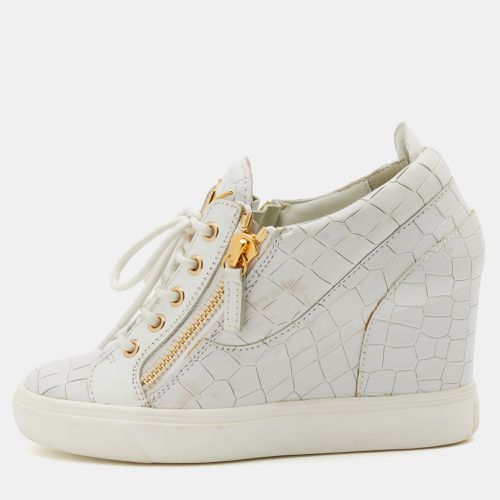 Giuseppe Zanotti White Croc Embossed Leather Wedge Sneakers Size 37.5 - Giuseppe Zanotti - Modalova