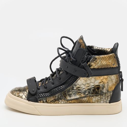 Giuseppe Zanotti Gold/Black Python Embossed Leather Coby High Top Sneakers Size 37 - Giuseppe Zanotti - Modalova