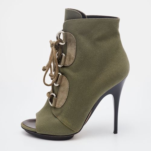 Giuseppe Zanotti Olive Green Canvas and Suede Lace Up Booties Size 37 - Giuseppe Zanotti - Modalova