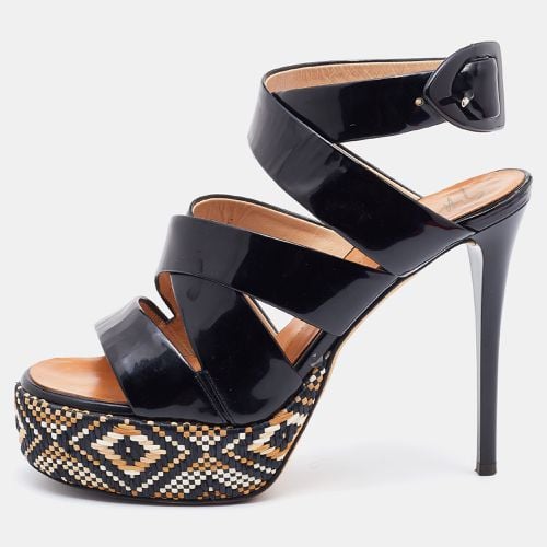 Giuseppe Zanotti Black Patent Leather Woven Platform Ankle Strap Sandals Size 37 - Giuseppe Zanotti - Modalova