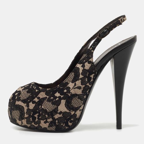 Giuseppe Zanotti Black/Grey Lace Platform Slingback Pumps Size 38 - Giuseppe Zanotti - Modalova