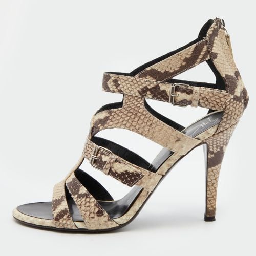 Giuseppe Zanotti Off White/Brown Python Embossed Leather Strappy Sandals Size 38 - Giuseppe Zanotti - Modalova