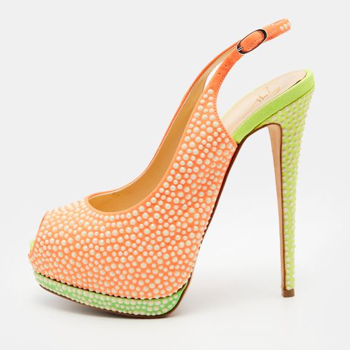 Giuseppe Zanotti Orange Suede Crystal Embellished Peep Toe Platform Slingback Pumps Size 39 - Giuseppe Zanotti - Modalova