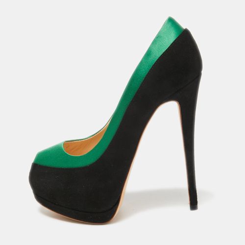 Giuseppe Zanotti Black/Green Suede and Satin Peep Toe Platform Pumps Size 37 - Giuseppe Zanotti - Modalova