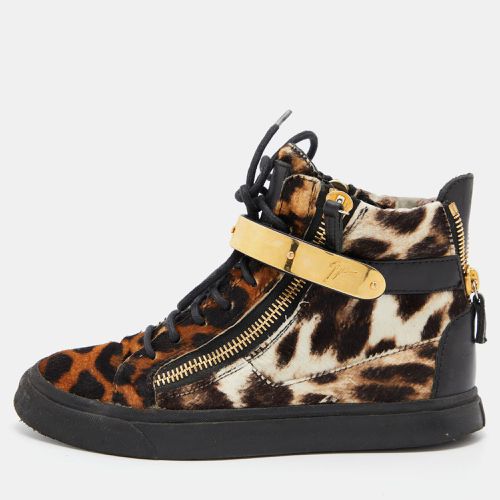 Giuseppe Zanotti Brown/Black Leopard Print Calfhair Lace Up High Top Sneakers 37 - Giuseppe Zanotti - Modalova