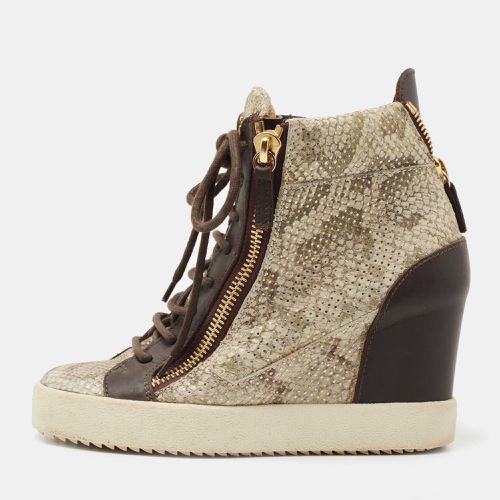 Beige/ Embossed Python and Leather High Top Wedge Sneakers Size 38 - Giuseppe Zanotti - Modalova