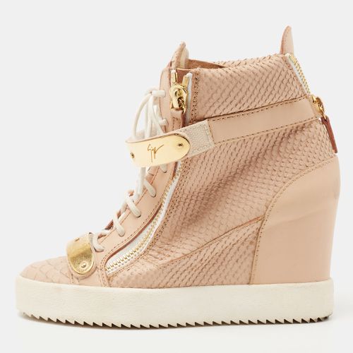 Giuseppe Zanotti Peach Pink Python Embossed Leather Coby Wedge Sneakers Size 38 - Giuseppe Zanotti - Modalova