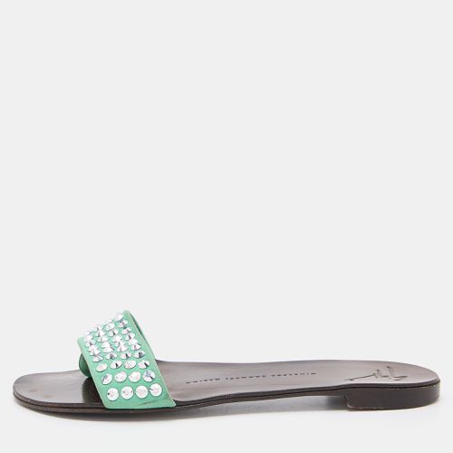 Giuseppe Zanotti Green Suede Leather Crystal Embellished Flat Slides Size 36.5 - Giuseppe Zanotti - Modalova