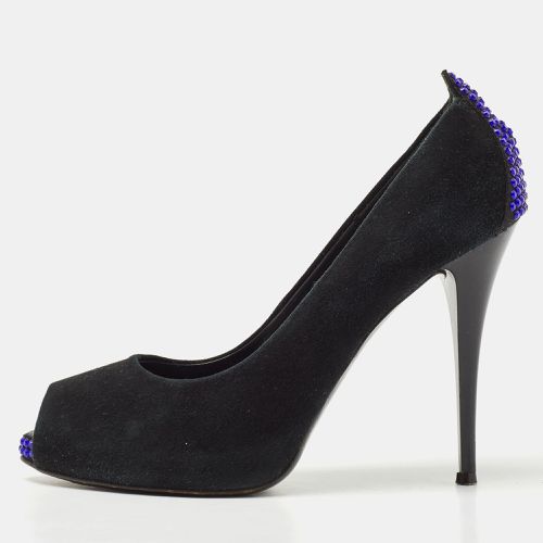 Giuseppe Zanotti Black Suede Crystal Embellished Peep Toe Pumps Size 37 - Giuseppe Zanotti - Modalova