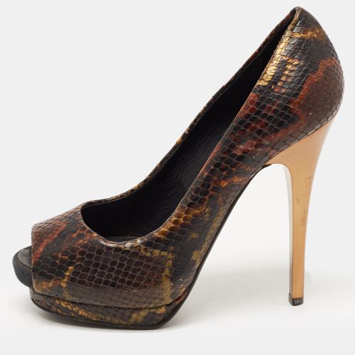 Giuseppe Zanotti Brown Python Embossed Leather Peep Toe Pumps Size 35 - Giuseppe Zanotti - Modalova