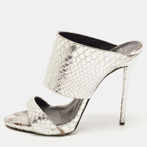 Giuseppe Zanotti Silver Python Embossed Leather Andrea Sandals Size 38.5 - Giuseppe Zanotti - Modalova