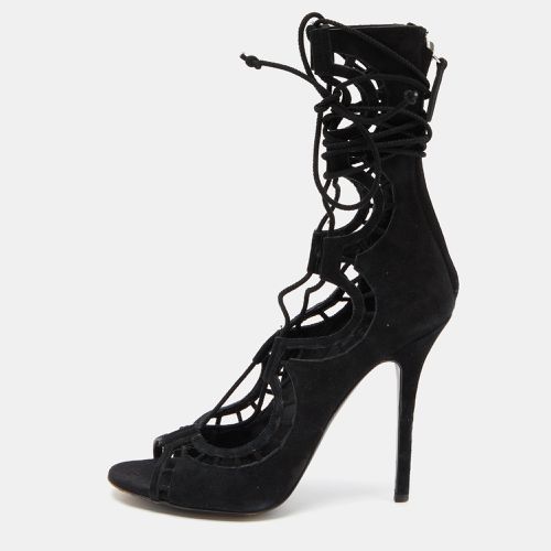 Giuseppe Zanotti Black Suede Cut Out Strappy High Peep Toe Sandals Size 38.5 - Giuseppe Zanotti - Modalova