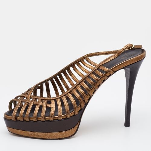 Giuseppe Zanotti Gold/Brown Leather Strappy Platform Sandals Size 39 - Giuseppe Zanotti - Modalova