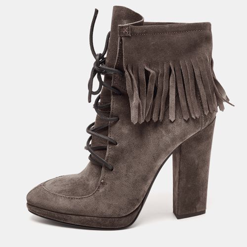 Giuseppe Zanotti Dark Grey Suede Fringe Detail Ankle Booties Size 39 - Giuseppe Zanotti - Modalova