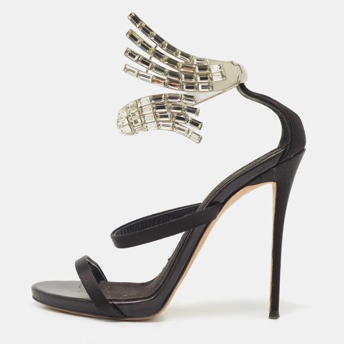 Giuseppe Zanotti Black Satin Crystal Embellished Vera Ankle Cuff Platform Sandals Size 37.5 - Giuseppe Zanotti - Modalova