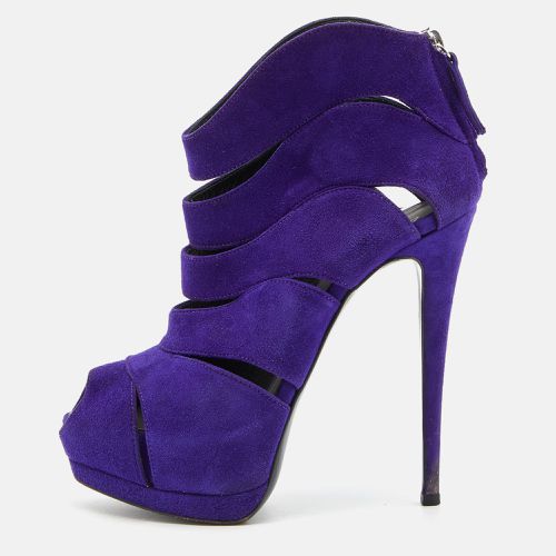 Giuseppe Zanotti Purple Suede Wave Cut Out Peep Toe Platform Booties Size 37.5 - Giuseppe Zanotti - Modalova