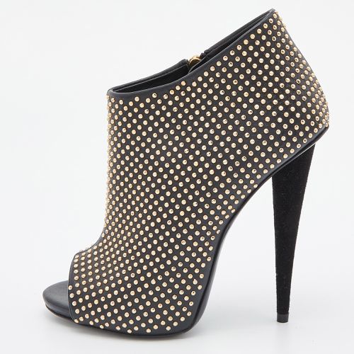 Giuseppe Zanotti Black Studded Leather Peep Toe Ankle Booties Size 37 - Giuseppe Zanotti - Modalova