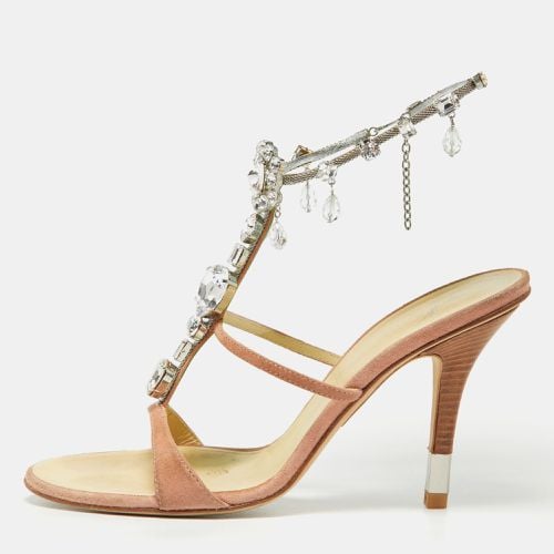 Giuseppe Zanotti Pink Suede Crystal Embellished Ankle Strap Sandals Size 37 - Giuseppe Zanotti - Modalova