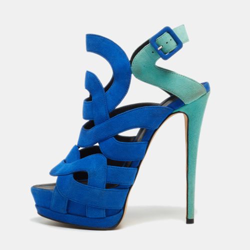 Giuseppe Zanotti Two Tone Suede Cutout Caged Slingback Platform Sandals Size 38.5 - Giuseppe Zanotti - Modalova