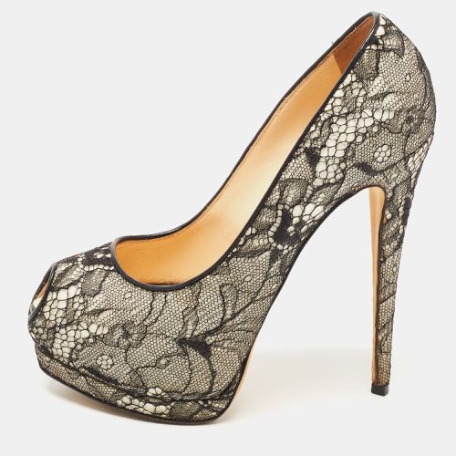 Giuseppe Zanotti Black/White Lace and Glitter Peep Toe Platform Pumps Size 38 - Giuseppe Zanotti - Modalova