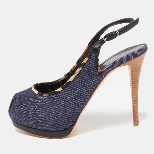 Giuseppe Zanotti Navy Blue Denim Peep Toe Platform Slingback Pumps Size 37.5 - Giuseppe Zanotti - Modalova