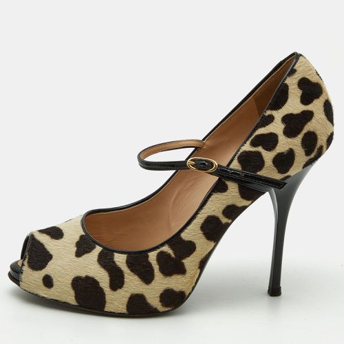 Giuseppe Zanotti Beige/Brown Leopard Print Calfhair and Patent Leather Peep Toe Pumps Size 37.5 - Giuseppe Zanotti - Modalova