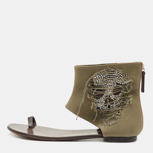 Canvas Skull Crystal Embellished Toe Ring Zipper Flats Size 36 - Giuseppe Zanotti - Modalova