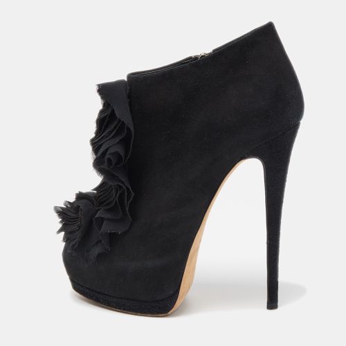 Giuseppe Zanotti Black Suede Frill Peep Toe Ankle Boots Size 37 - Giuseppe Zanotti - Modalova