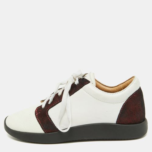 Giuseppe Zanotti White/Burgundy Leather and Laminated Suede Low Top Sneakers Size 37 - Giuseppe Zanotti - Modalova