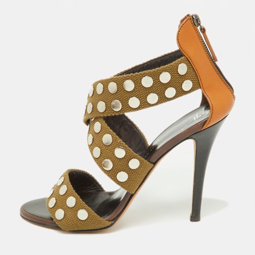 Giuseppe Zanotti Olive Green/Brown Canvas and Leather Studded Strappy Sandals Size 40.5 - Giuseppe Zanotti - Modalova