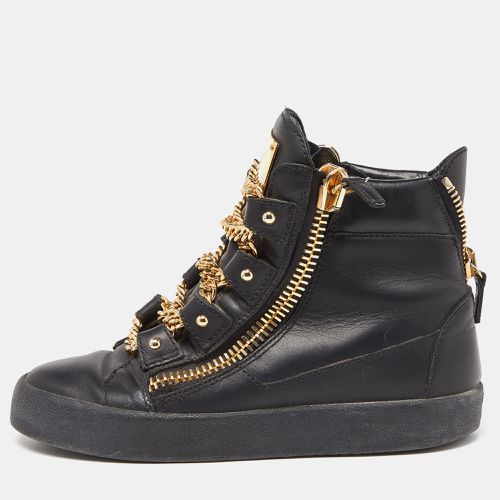 Giuseppe Zanotti Black Leather London Birel Chain Embellished High Top Sneakers Size 38 - Giuseppe Zanotti - Modalova