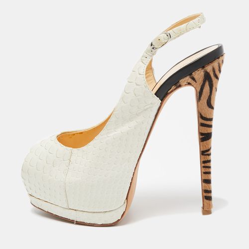 Giuseppe Zanotti White Python Peep Toe Platform Slingback Pumps Size 37 - Giuseppe Zanotti - Modalova