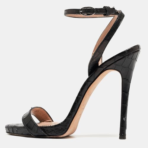 Giuseppe Zanotti Black Croc Embossed Leather Ankle Strap Sandals Size 38.5 - Giuseppe Zanotti - Modalova