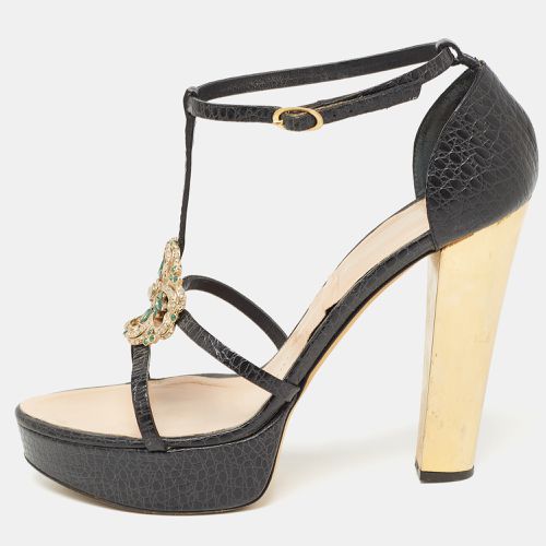 Giuseppe Zanotti Black Croc Embossed Embellished Ankle Strap Sandals Size 39.5 - Giuseppe Zanotti - Modalova