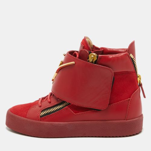 Giuseppe Zanotti Red Suede And Leather Double Zip High Top Sneakers Size 36 - Giuseppe Zanotti - Modalova