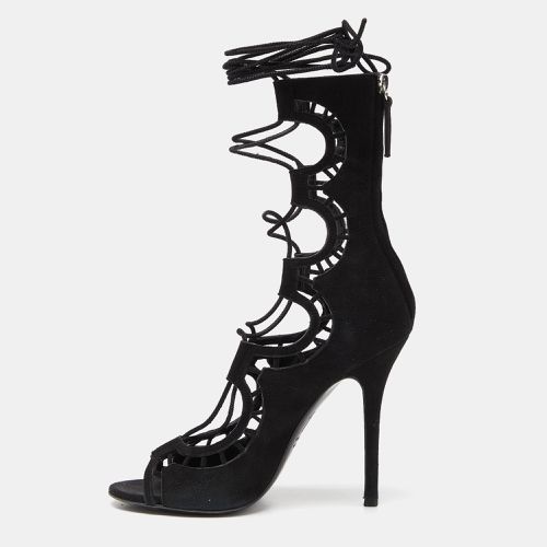 Giuseppe Zanotti Black Suede Cut Out Strappy High Peep Toe Sandals Size 37 - Giuseppe Zanotti - Modalova