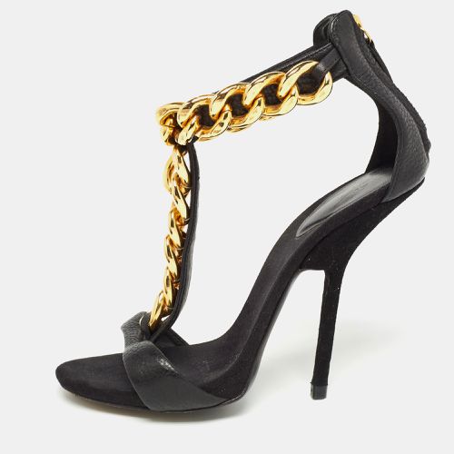 Giuseppe Zanotti Black Suede and Leather Chain Detail T Strap Sandals Size 37.5 - Giuseppe Zanotti - Modalova