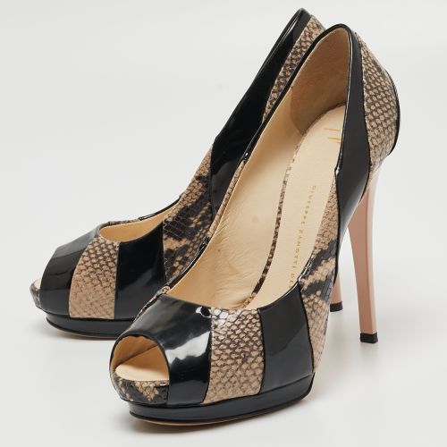 Tricolor Embossed Python and Patent Leather Platform Peep Toe Pumps Size 40 - Giuseppe Zanotti - Modalova