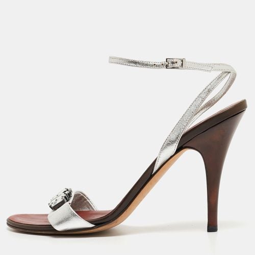 Giuseppe Zanotti Silver Leather Crystal Embellished Ankle Strap Sandals Size 40 - Giuseppe Zanotti - Modalova