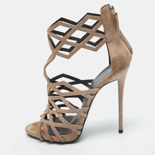 Giuseppe Zanotti Beige Suede Caged Ankle Strap Sandals Size 39 - Giuseppe Zanotti - Modalova