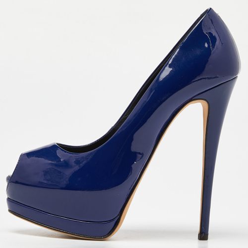 Giuseppe Zanotti Blue Patent Leather Peep Toe Platform Pumps Size 37.5 - Giuseppe Zanotti - Modalova