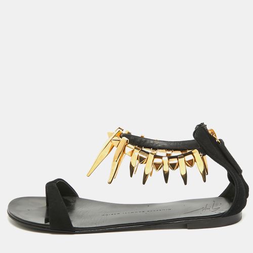 Giuseppe Zanotti Black Suede Zak Spike Ankle Strap Flat Sandals Size 37.5 - Giuseppe Zanotti - Modalova